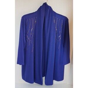 Salon Studio Stretch Blue Studded Open Swing 3/4 Sleeve Cardigan Size PM